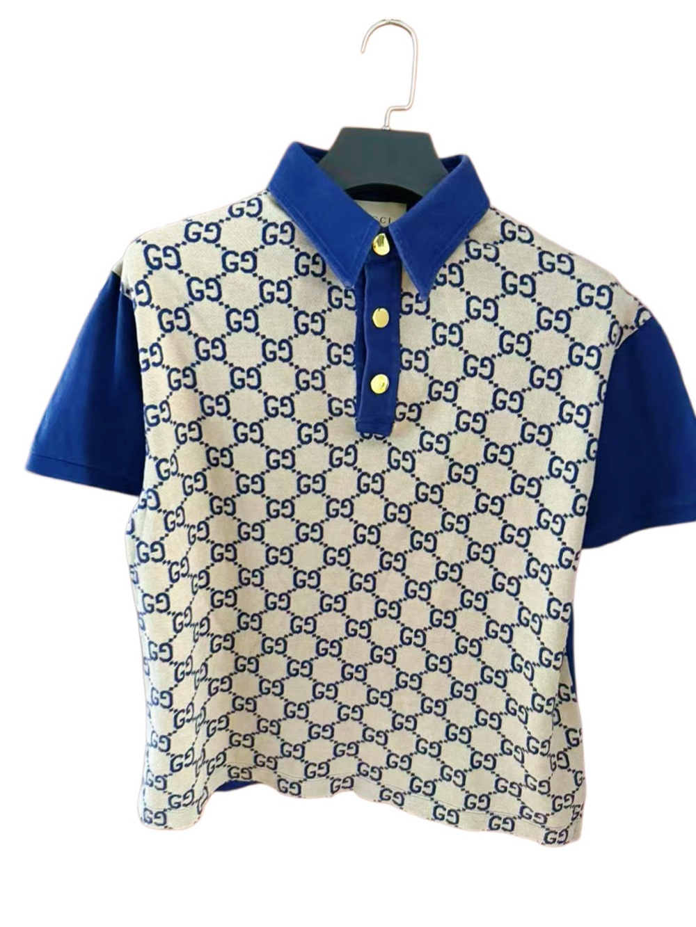 🚩steal Gucci Cream & Blue GG Monogram Polo